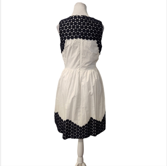 White 100% Cotton Dress with Blue Floral Crochet at Neckline and Hemline - Picture 4 of 13